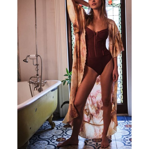 FREE PEOPLE Moonbeams Washed Robe / Sweet Combo Kimono Pajama Set size M - Picture 10 of 15